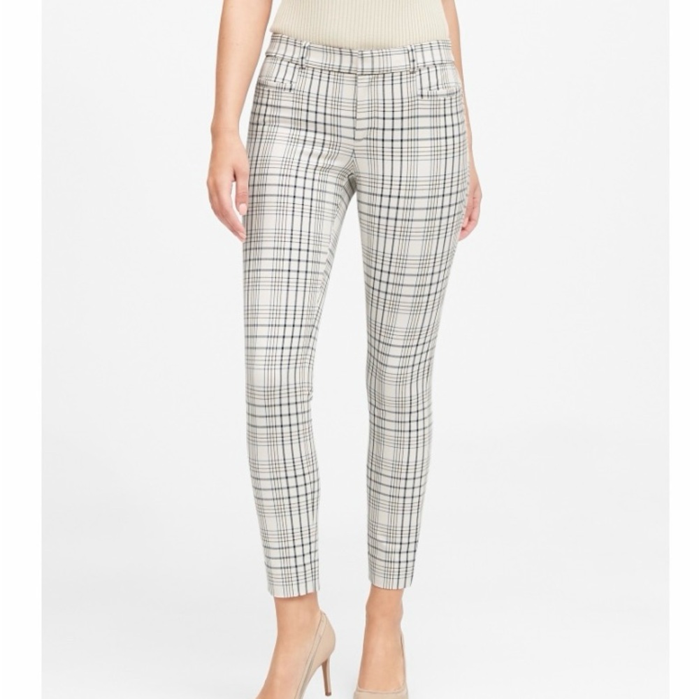 Banana Republic Blue and White Plaid Cropped Modern Sloan Pants